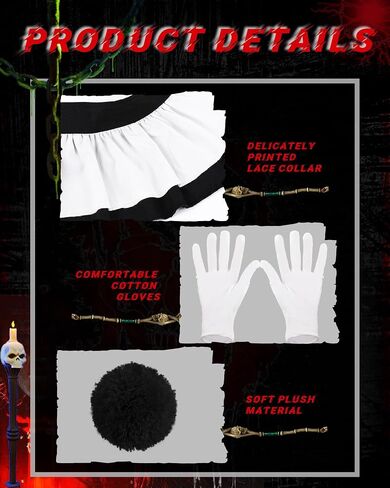 Jecery 5 Pcs Scary Clown Halloween Deluxe Adult Costume Gloves Collar Plush Buttons for Halloween Birthday Party Supplies in Kuwait