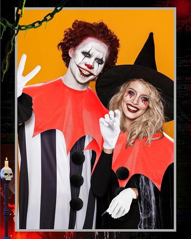 Jecery 5 Pcs Scary Clown Halloween Deluxe Adult Costume Gloves Collar Plush Buttons for Halloween Birthday Party Supplies in Kuwait