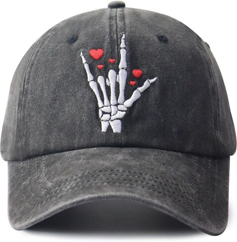 Skeleton Hands Hats for Men Women, Funny Adjustable Heart Decor Halloween Embroidered Baseball Cap in Kuwait