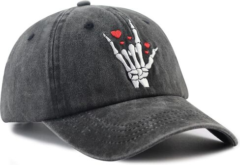 Skeleton Hands Hats for Men Women, Funny Adjustable Heart Decor Halloween Embroidered Baseball Cap in Kuwait