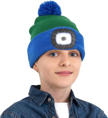MELASA Hat with Light for Kids, Boys Girls Headlamp Beanie Winter Hat with Pom-Pom, Christmas Stocking Cap Stuffers Gifts in Saudi Arabia