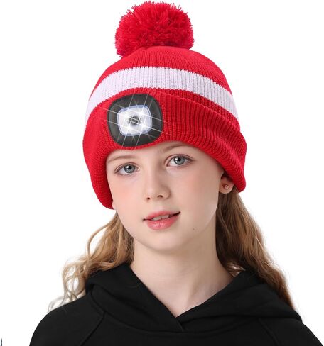 MELASA Hat with Light for Kids, Boys Girls Headlamp Beanie Winter Hat with Pom-Pom, Christmas Stocking Cap Stuffers Gifts in Saudi Arabia