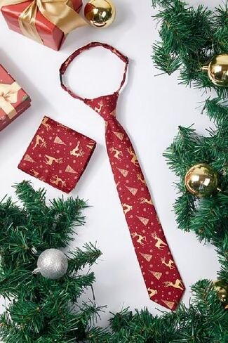 Enlision Boys Christmas Ties Holiday Xmas Kids Tie and Pocket Square Set Pre-tied Adjustable Neckties for Boys Festival Party in Kuwait
