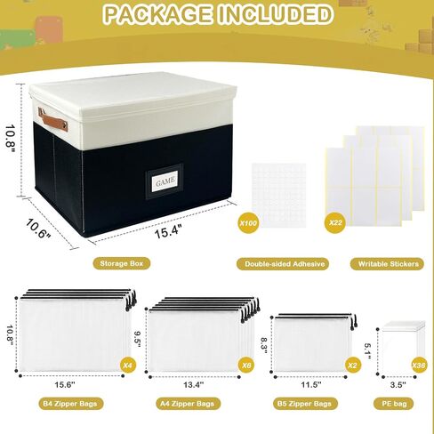 Board Game Storage, Board Game Organizer with 12pcs Zipper Bags and Writable Stickers, Board Game Organizers Storage with Lid for Office Supplies, Puzzles, Video Game, Craft Product in Saudi Arabia
