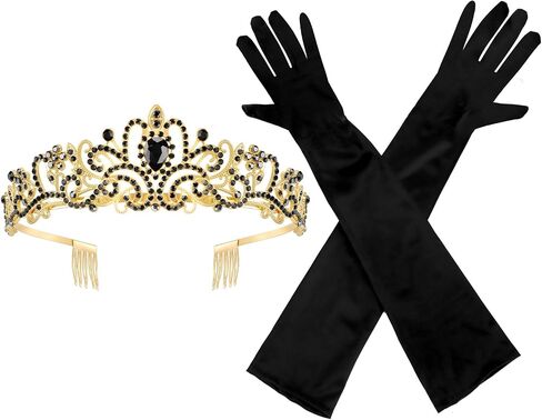 Long Satin Gloves and Crystal Tiara Crown for Bride,1920s Opera Gloves Wedding Accessories Party Decorations in Saudi Arabia