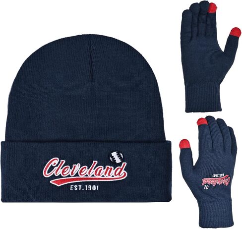 Vintage Classic Skull Cap Embroidery Beanie Hat Cuffed Winter Hat Knit Comes with Warm Gloves Gifts for Unisex Fans in Kuwait