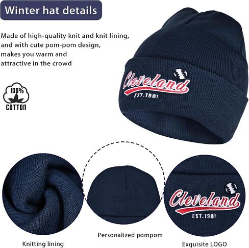 Vintage Classic Skull Cap Embroidery Beanie Hat Cuffed Winter Hat Knit Comes with Warm Gloves Gifts for Unisex Fans in Kuwait