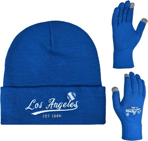 Vintage Classic Skull Cap Embroidery Beanie Hat Cuffed Winter Hat Knit Comes with Warm Gloves Gifts for Unisex Fans in Kuwait