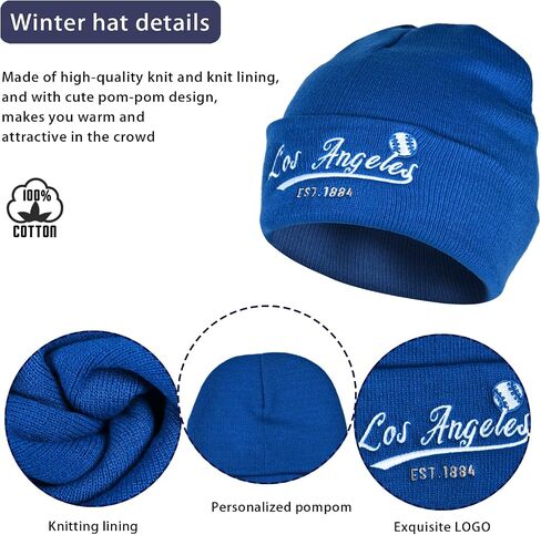 Vintage Classic Skull Cap Embroidery Beanie Hat Cuffed Winter Hat Knit Comes with Warm Gloves Gifts for Unisex Fans in Kuwait