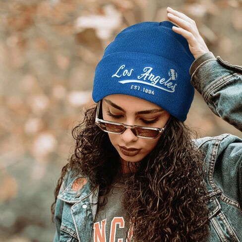 Vintage Classic Skull Cap Embroidery Beanie Hat Cuffed Winter Hat Knit Comes with Warm Gloves Gifts for Unisex Fans in Kuwait