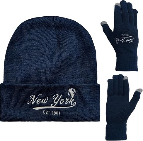 Vintage Classic Skull Cap Embroidery Beanie Hat Cuffed Winter Hat Knit Comes with Warm Gloves Gifts for Unisex Fans in Kuwait