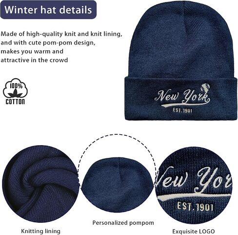 Vintage Classic Skull Cap Embroidery Beanie Hat Cuffed Winter Hat Knit Comes with Warm Gloves Gifts for Unisex Fans in Kuwait