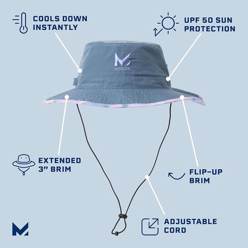 قبعة MISSION Cooling Bucket، Bering Sea Lilac - قبعة واسعة الحواف للجنسين للرجال والنساء - خفيفة الوزن وقابلة للطي ومتينة - تبرد حتى ساعتين - حماية من أشعة الشمس بعامل حماية من أشعة الشمس 50 - يمكن غسلها في الغسالة in Kuwait
