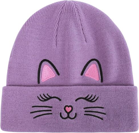 Kids Girls Cat Embroidery Beanies Winter Warm Knitted Hats Skull Cap for Ages 7-12 Years in Saudi Arabia