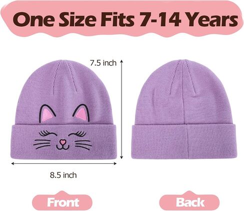 Kids Gils Cat Beanies Cute Embroidery Hats Winter Knitted Hat Unisex Skull Cuffed Skiing Caps Hats 7-14 Years in Kuwait