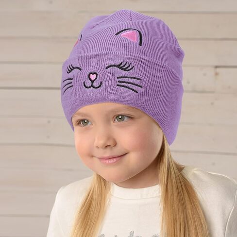 Kids Gils Cat Beanies Cute Embroidery Hats Winter Knitted Hat Unisex Skull Cuffed Skiing Caps Hats 7-14 Years in Kuwait