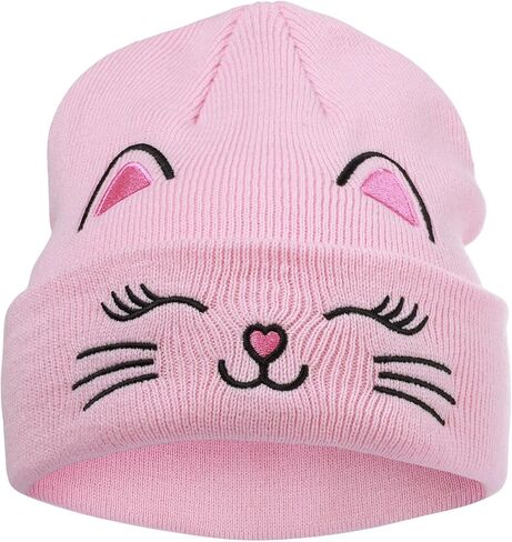 Kids Gils Cat Beanies Cute Embroidery Hats Winter Knitted Hat Unisex Skull Cuffed Skiing Caps Hats 7-14 Years in Kuwait