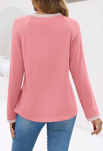 MEROKEETY Women's 2024 Fall Long Sleeve Tops Pleated Crew Neck Color Block Casual Loose Tee Shirts in Saudi Arabia
