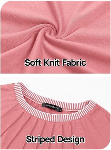 MEROKEETY Women's 2024 Fall Long Sleeve Tops Pleated Crew Neck Color Block Casual Loose Tee Shirts in Saudi Arabia