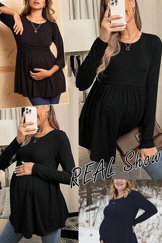 Ekouaer Maternity Shirts 3 Pack Pleated Long Sleeve Tops Pregnancy Clothes | Tunic Casual, Fashion Pregnant Clothes, Casual Winter Wear, Buttery Soft, Skin-Friendly Feel in Saudi Arabia