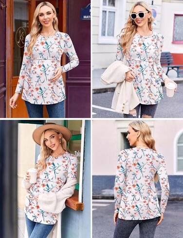 Ekouaer Maternity Shirts 3 Pack Pleated Long Sleeve Tops Pregnancy Clothes | Tunic Casual, Fashion Pregnant Clothes, Casual Winter Wear, Buttery Soft, Skin-Friendly Feel in Saudi Arabia