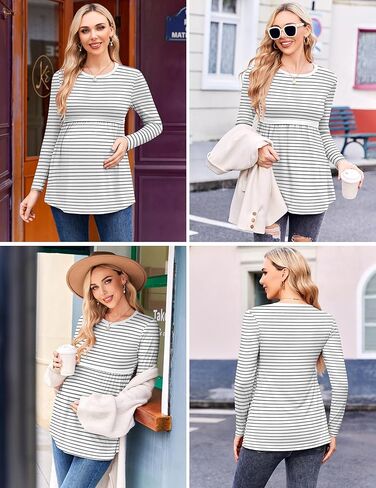 Ekouaer Maternity Shirts 3 Packs Pleated Long Sleeve Tops Tunic Casual Pregnancy Clothes in Kuwait