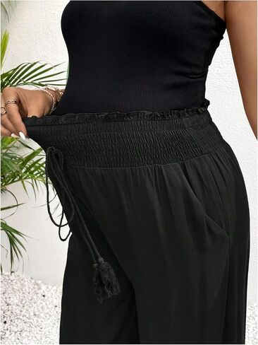 OYOANGLE Women's Maternity Pants Shirred High Waisted Tie Front Wide Leg Long Trousers in Saudi Arabia