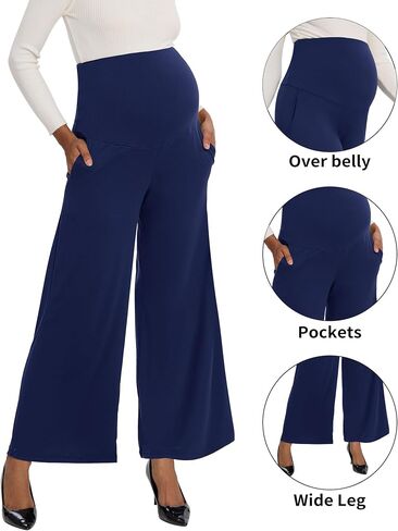 Peauty Buttery Soft Maternity Palazzo Pants Over The Belly/Flowy Wide Leg Boho Pants for Casual & Work (S-3XL) in Saudi Arabia