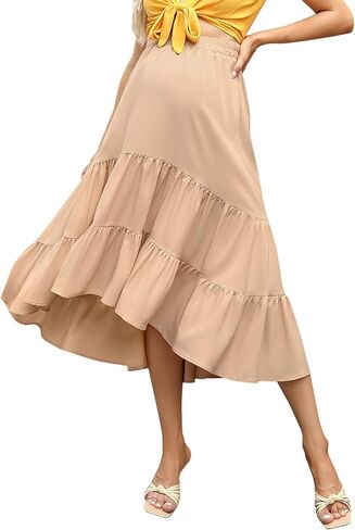 Maternity Skirt Women's High Waist Maternity Skirts Ruffled Tiered Casual A Line Swing Boho Skirts for Women in Kuwait