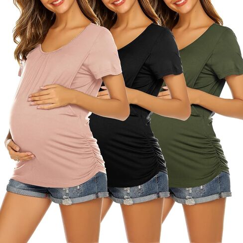 Ekouaer Women's Nursing Tops for Breastfeeding 3 Pack Maternity Shirts Double Layer Pregnancy Clothes Postpartum Tee Shirt in Saudi Arabia