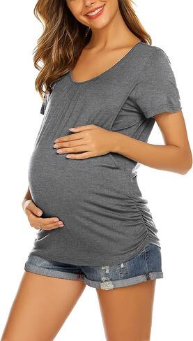 Ekouaer Women's Nursing Tops for Breastfeeding 3 Pack Maternity Shirts Double Layer Pregnancy Clothes Postpartum Tee Shirt in Saudi Arabia