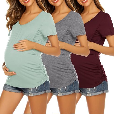 Ekouaer Women's Nursing Tops for Breastfeeding 3 Pack Maternity Shirts Double Layer Pregnancy Clothes Postpartum Tee Shirt in Saudi Arabia