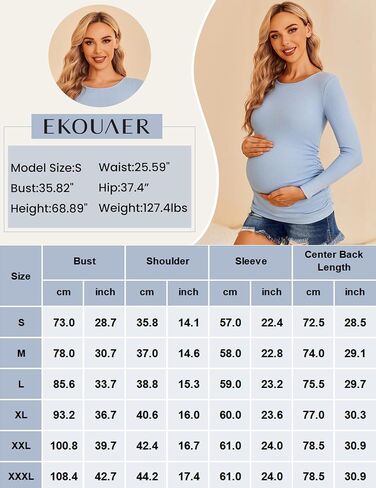 Ekouaer قمصان الأمومة 3 حزم المرأة طويلة الأكمام الحمل المحملة القمم بلوزة تونك مضلع الجانب Ruched ماما الملابس S-XXL in Saudi Arabia