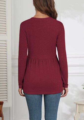 Xpenyo Womens Maternity Tops Long Sleeves Casual Pregnancy Tunic Shirts 2024 Fall V Neck Button Pregnant Dressy Blouses in Saudi Arabia