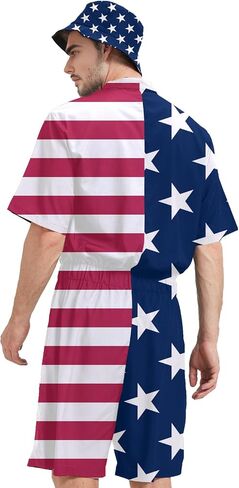 Male Hawaiian Rompers Personalized Graphic Printed Jumpsuit for Men with Bucket Hats in Saudi Arabia