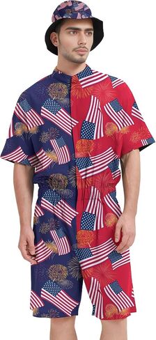 Male Hawaiian Rompers Personalized Graphic Printed Jumpsuit for Men with Bucket Hats in Saudi Arabia