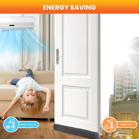 سدادة مسودة تحت الباب، سدادات مسودة باب مرجحة 91.44 سم لأسفل الباب مع حلقات خطاف لسهولة التركيب والتخزين، تحجب ضوضاء الرياح الباردة الساخنة لفجوة الأبواب حتى 11.43 سم، رمادي in Kuwait