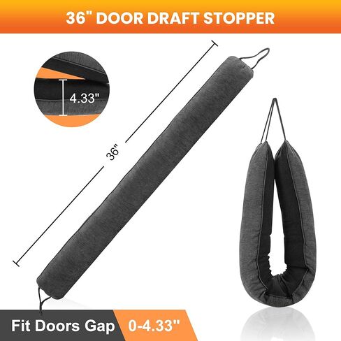 سدادة مسودة تحت الباب، سدادات مسودة باب مرجحة 91.44 سم لأسفل الباب مع حلقات خطاف لسهولة التركيب والتخزين، تحجب ضوضاء الرياح الباردة الساخنة لفجوة الأبواب حتى 11.43 سم، رمادي in Kuwait