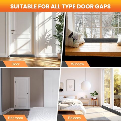 سدادة مسودة تحت الباب، سدادات مسودة باب مرجحة 91.44 سم لأسفل الباب مع حلقات خطاف لسهولة التركيب والتخزين، تحجب ضوضاء الرياح الباردة الساخنة لفجوة الأبواب حتى 11.43 سم، رمادي in Kuwait