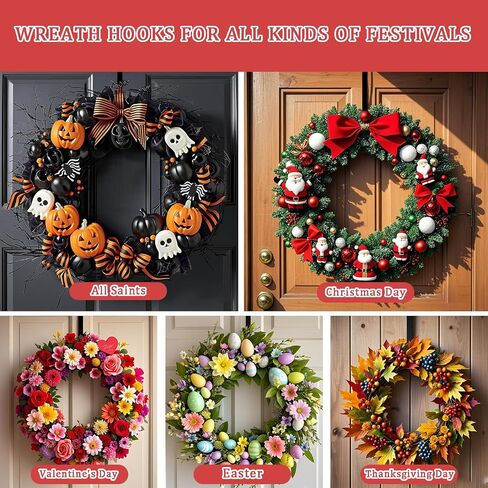 12" Wreath Hangers for Front Door,2 Pack Wreath Door Hanger,Non Scratch Over The Door Hooks Halloween Christmas Easter Decorations Welcome Sign for Front Door Décor, Slim Hangers in Saudi Arabia
