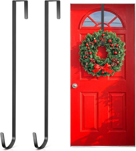 Wreath Door Hanger 2 Pack, Garland Wreath Hangers for Front Door, Outdoor Tall Wreath Hook for front door decorative, Upgrade Wreath Hanger Halloween Christmas Fall Wreaths Decorations Hooks, Black in Saudi Arabia