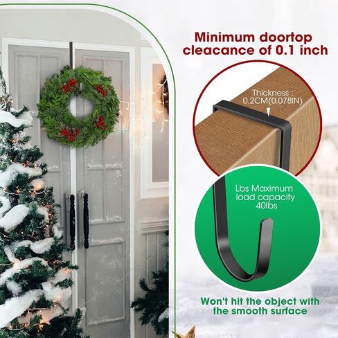 Wreath Door Hanger 2 Pack, Garland Wreath Hangers for Front Door, Outdoor Tall Wreath Hook for front door decorative, Upgrade Wreath Hanger Halloween Christmas Fall Wreaths Decorations Hooks, Black in Saudi Arabia