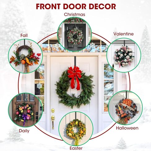 Wreath Door Hanger 2 Pack, Garland Wreath Hangers for Front Door, Outdoor Tall Wreath Hook for front door decorative, Upgrade Wreath Hanger Halloween Christmas Fall Wreaths Decorations Hooks, Black in Saudi Arabia