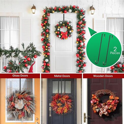 Wreath Door Hanger 2 Pack, Garland Wreath Hangers for Front Door, Outdoor Tall Wreath Hook for front door decorative, Upgrade Wreath Hanger Halloween Christmas Fall Wreaths Decorations Hooks, Black in Saudi Arabia