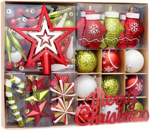 70Pcs Christmas Balls, Christmas Hanging Tree Balls Ornaments Shatterproof Plastic Decorative with Christmas Stockings Stars, Perfect for Holiday Wedding Christmas Decor in Saudi Arabia