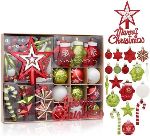 70Pcs Christmas Balls, Christmas Hanging Tree Balls Ornaments Shatterproof Plastic Decorative with Christmas Stockings Stars, Perfect for Holiday Wedding Christmas Decor in Saudi Arabia