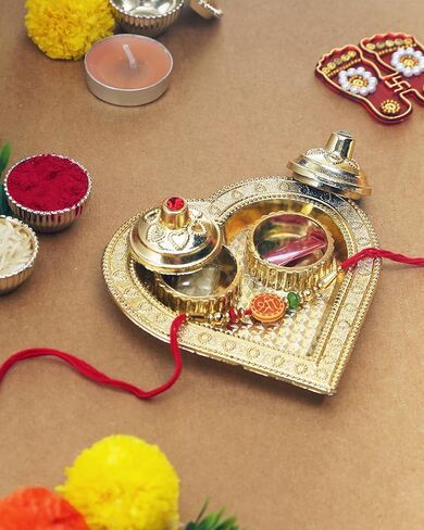 طبق بوجا ثالي مصنوع يدويًا لمهرجان ميناكاري ثالي الهندي لمهرجان ديوالي بوجان ماندير | هدية ديكور المنزل لمهرجان بوجا ثالي راخي من بوجا مع راخي ورولي شاوال in Kuwait