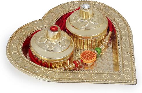 طبق بوجا ثالي مصنوع يدويًا لمهرجان ميناكاري ثالي الهندي لمهرجان ديوالي بوجان ماندير | هدية ديكور المنزل لمهرجان بوجا ثالي راخي من بوجا مع راخي ورولي شاوال in Kuwait