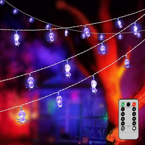 Spider Lights with 13Ft and 20LEDs Spider String Lights and 8 Lghting Variations，Infrared Remote Control，Spider Lights Spectre Decor for Hanging in Outdoor，Halloween spider web lights Battery Operated in Saudi Arabia