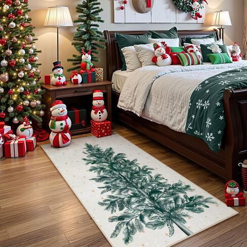 Lahome Christmas Runner Rug 2x6 Non-Slip Hallway Runner Rug Indoor, Washable Christmas Rugs Stain Resistant Red Kitchen Rug Runner, Christmas Tree Print Holiday Decor Untra-Thin Runner for Bedroom in Saudi Arabia